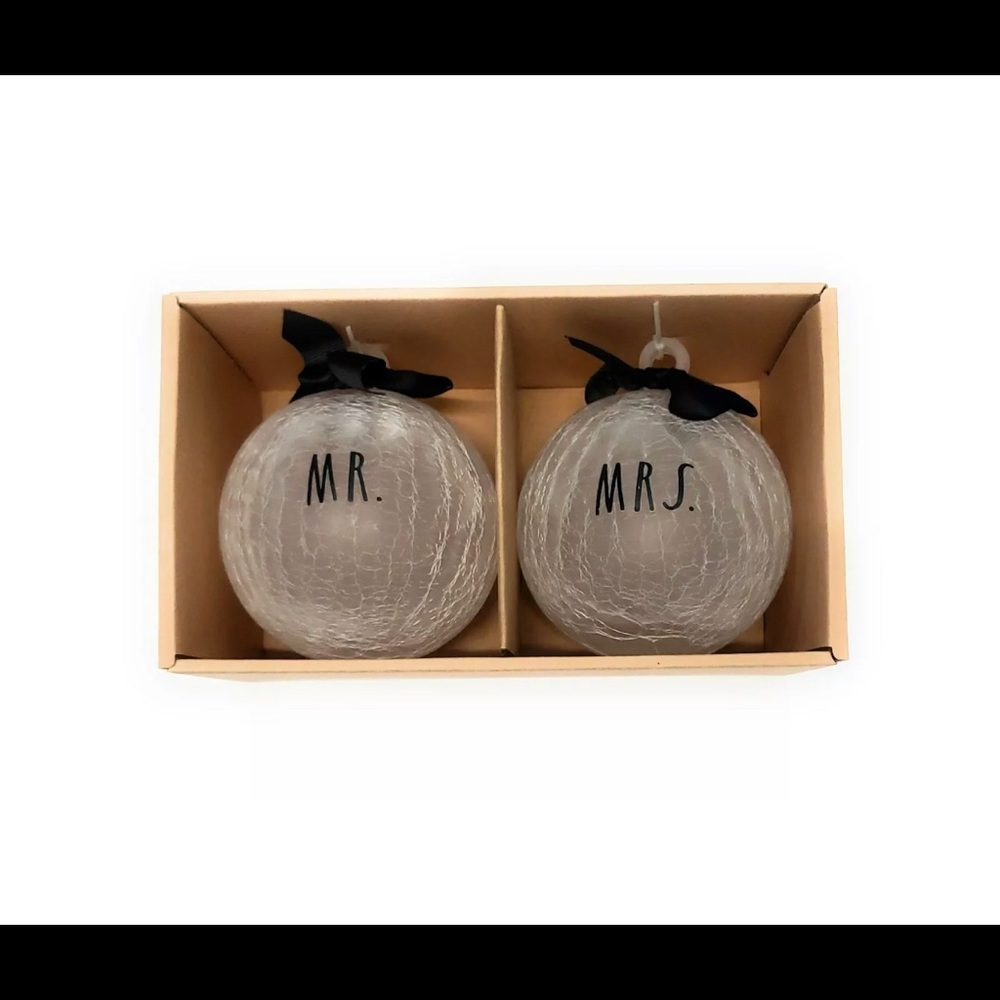 Rae Dunn Mr Mrs Christmas Frosted Glass Ornament